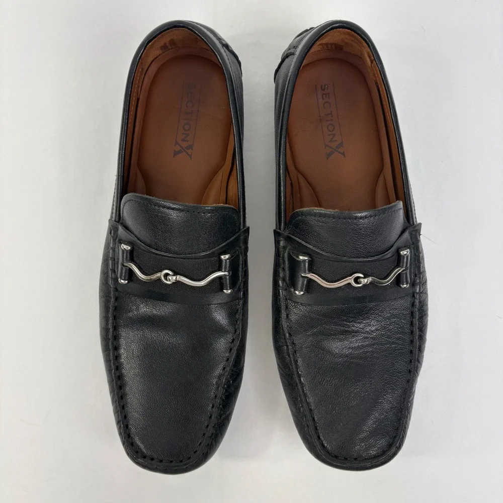 Section‎ X Mens Black Leather Bit Driving Moc Loafers Size 10 M